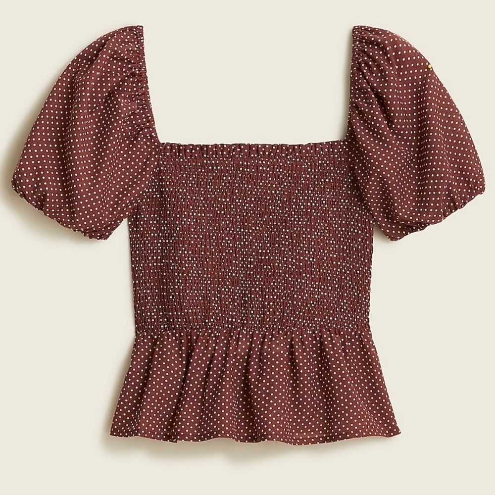 J. Crew NWT Square-neck Smocked Dot Top S
